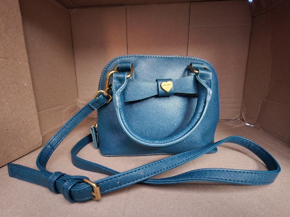 Betsey Johnson Teal Mini Dome Satchel Crossbody Bag Bow Heart Floral Lining